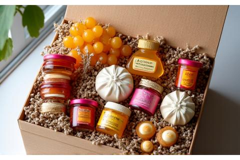 Der Süße Gruß: Ein Geschenkkorb mit verschiedenen Honigsorten, Fruchtaufstrichen und feinem Gebäck.