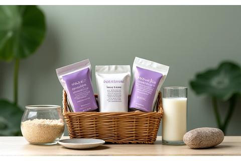 Wellness & Tee: Ein entspannender Geschenkkorb mit verschiedenen Kräutertees, Badezusätzen und einer Duftkerze.
