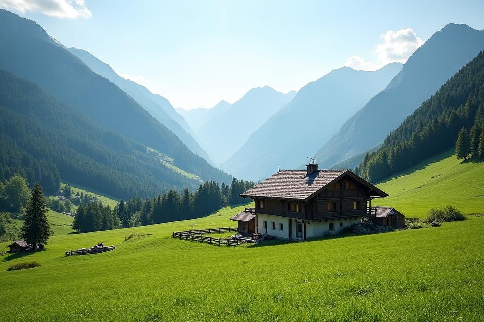 Traditionelle österreichische Farm in den Alpen